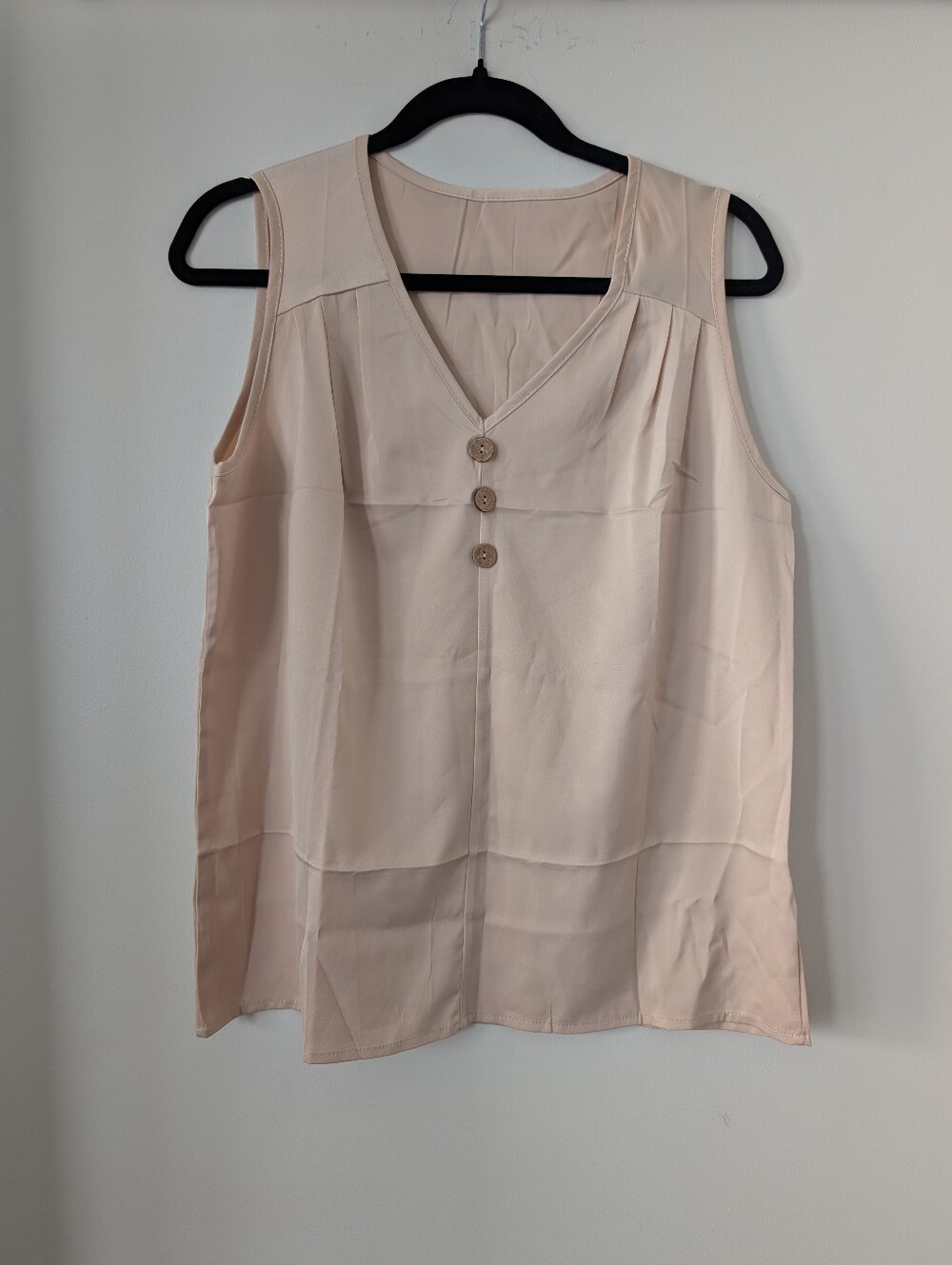 Women’s Sleeveless V-Neck Button Front Top - Light Biege
